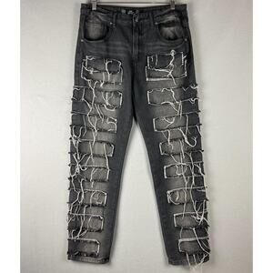 Vintage Rebel Vengeance Distressed Jean Mens 32x32 Black Rock Goth Skulls READ